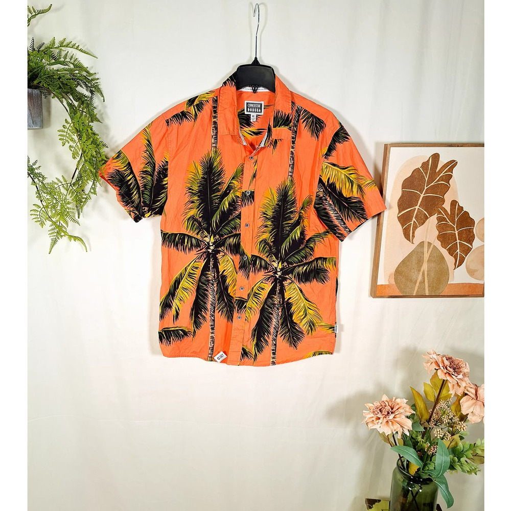 Cornerstone Bodega Men's Hawaiian Shirt Pink with Palm Trees XL